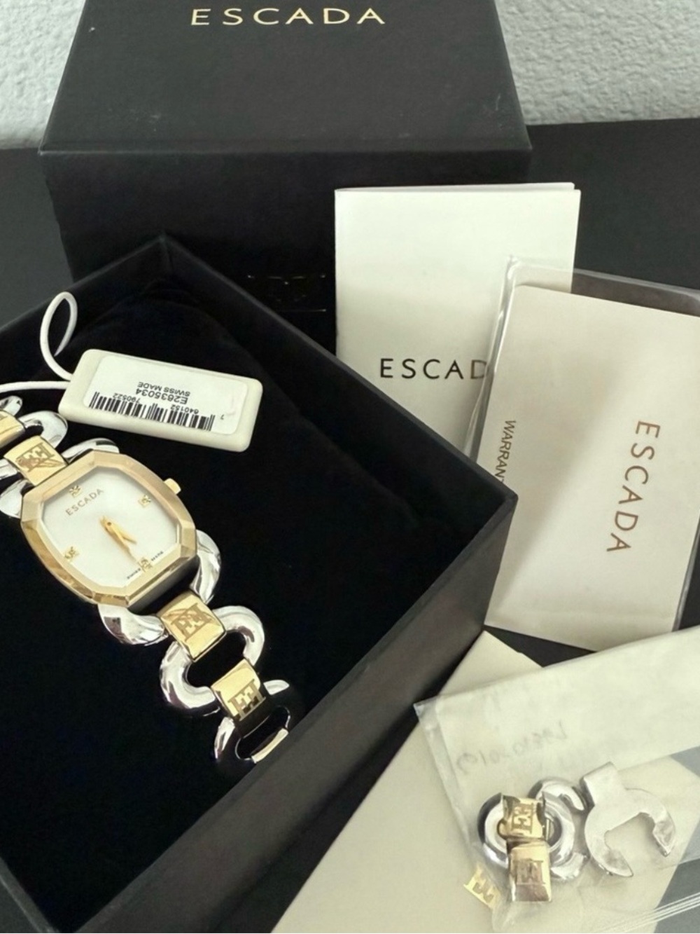 Escada Two-Tone Gold and Silver Link Bracelet Watch with White Dial